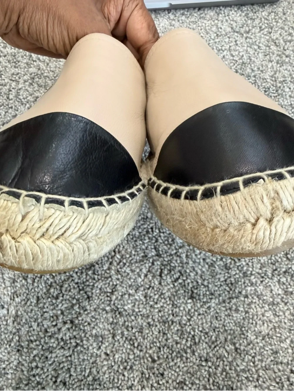 Aldo Genuine Leather Beige Black Cap Toe Espadrilles Preppy Comfy Women’s US 8